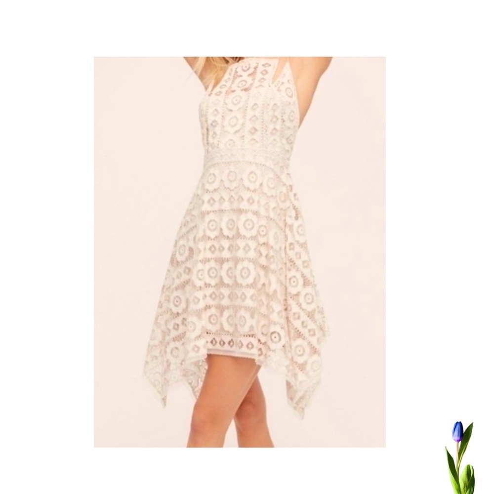 Free People Cream Asymmetrical Halter Dress lace Size 4